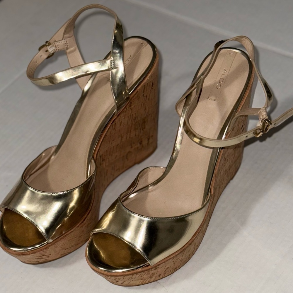 Aldo Metallic Gold Wedge Sandals